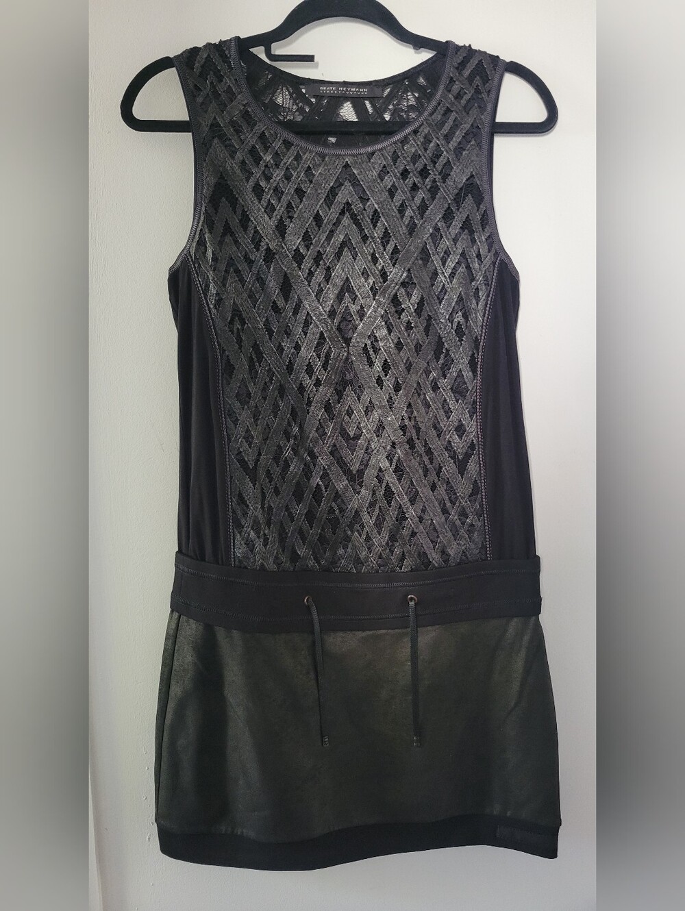 Beate Heymann Black Embroidered Sleeveless Mini Dress - Size 8 (NWOT)